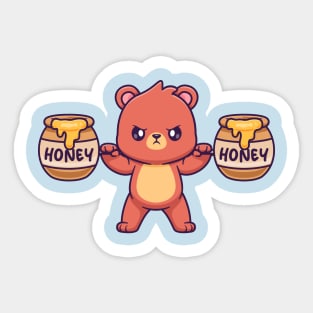 Cute Bear Lifting Honey Barrel Cartoon Sticker